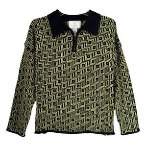 Vintage Express Tricot 90’s Quarter Zip Chevron Black Green Sweater NWT